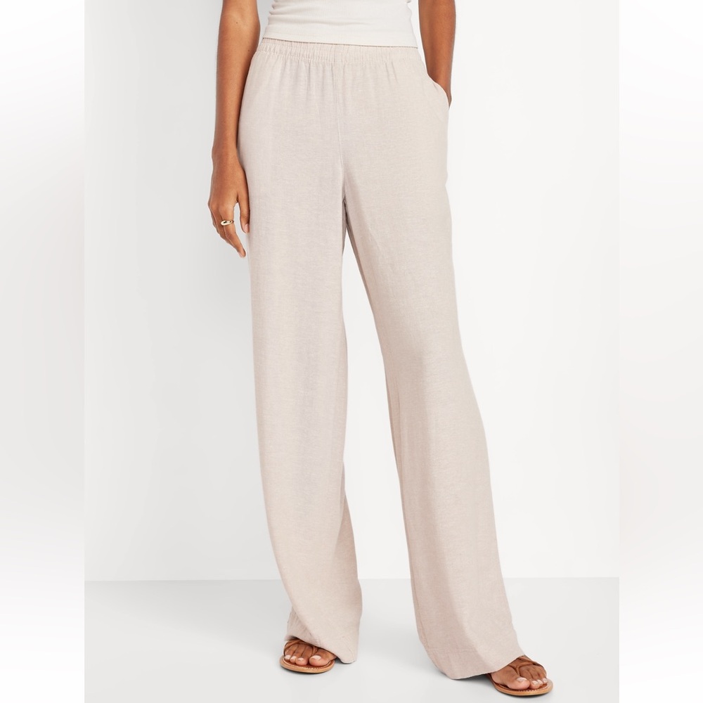 Old Navy Cream Wide Leg Linen Women's Pants
